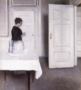 Vilhelm Hammershoi Interior with Woman Reading a Letter,Strandgade 30,1899 Sweden oil painting artist